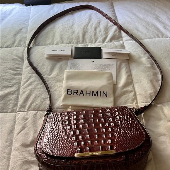 Brahmin Rich Brown Croc-Embossed Crossbody Bag - Picture 9 of 9